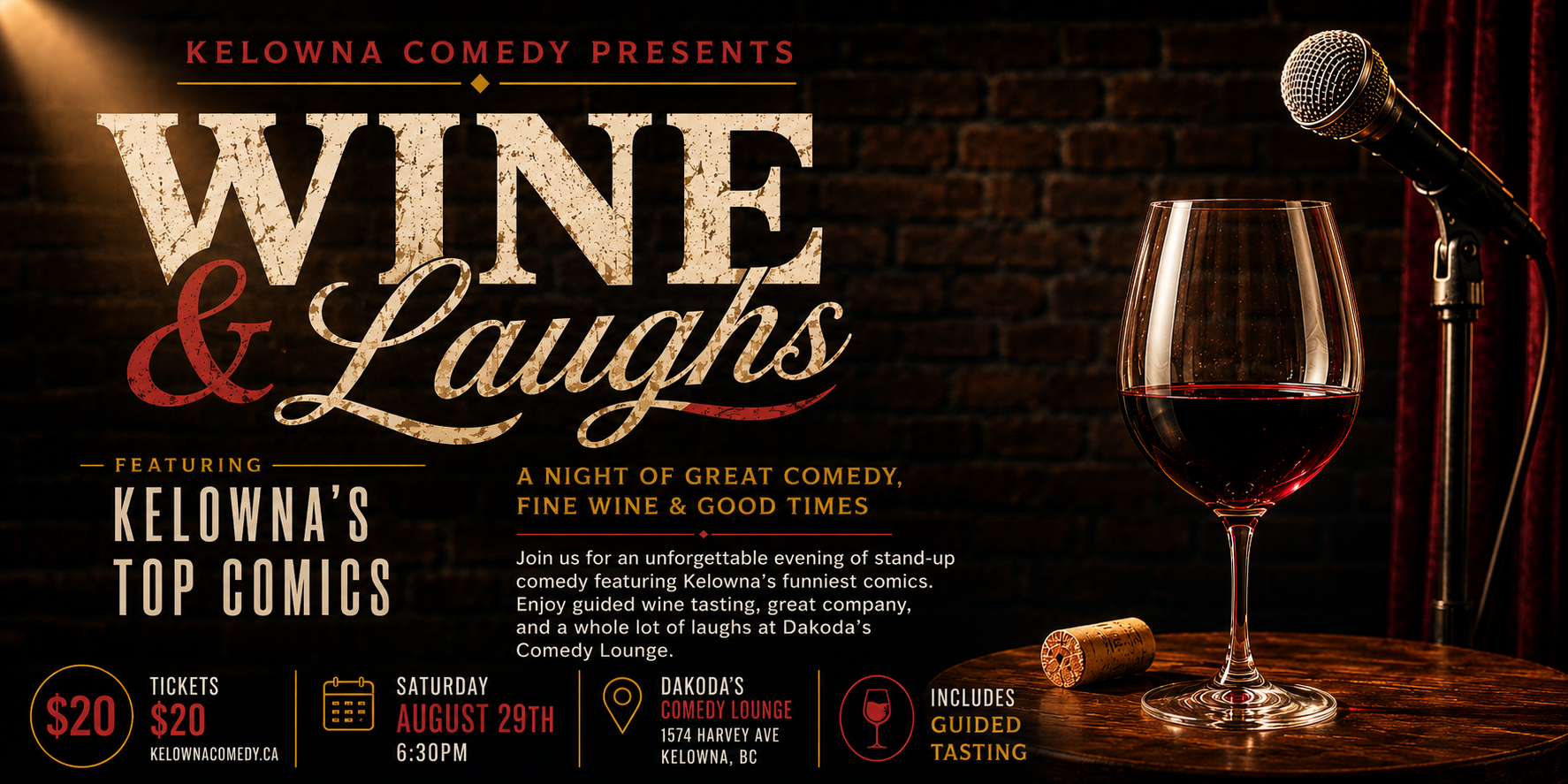 Wine&Laughs630pmSaturdayAugust29thshowpass