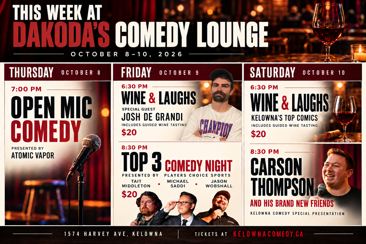 Wine & Laughs poster featuring Josh